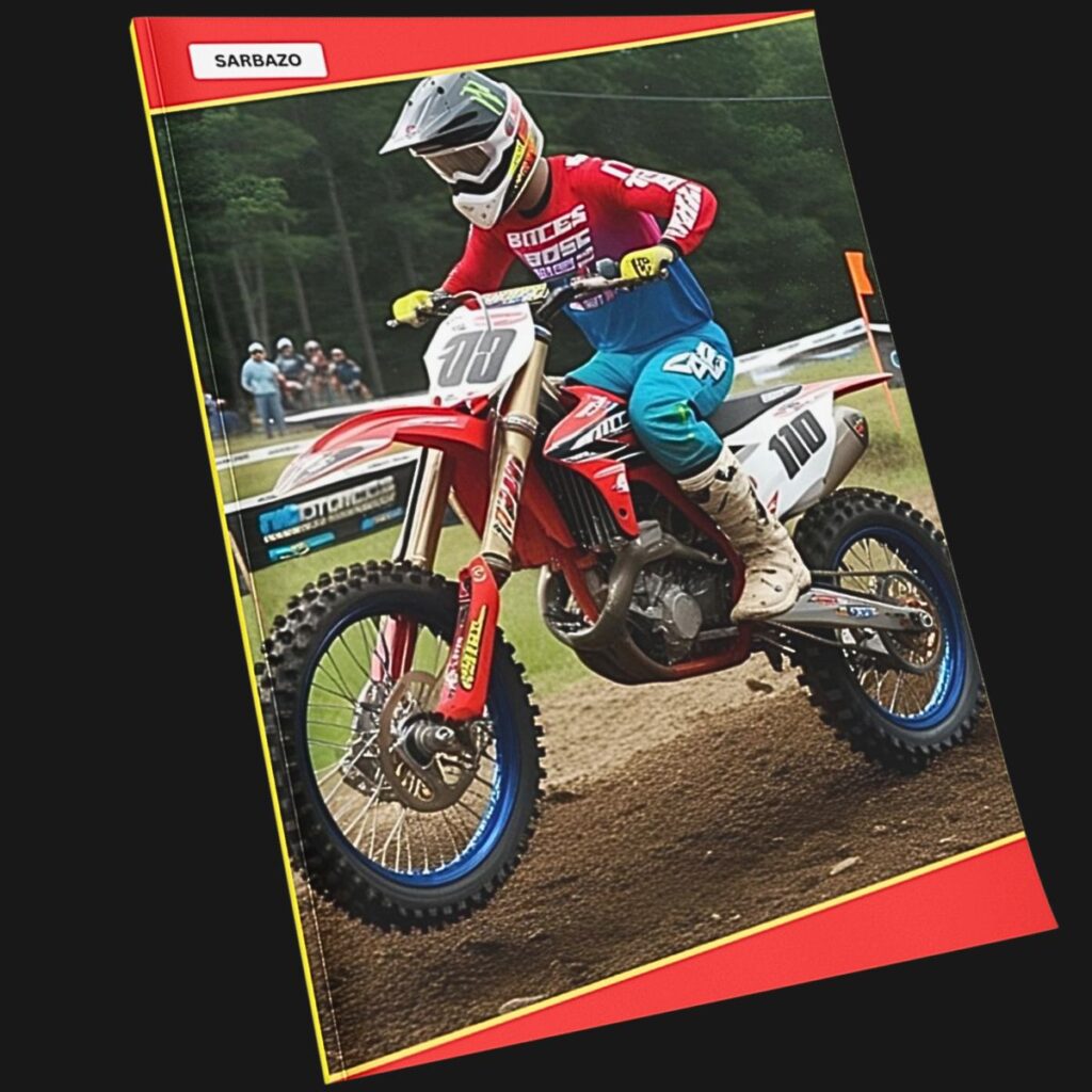 Softcover Notebook on banner of the website showing red biker