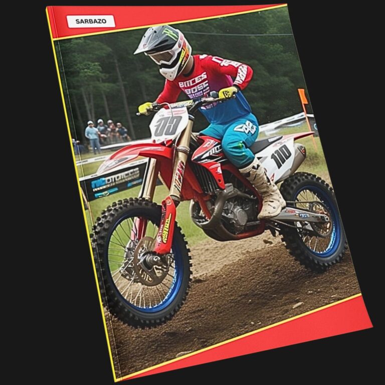 Softcover Notebook on banner of the website showing red biker