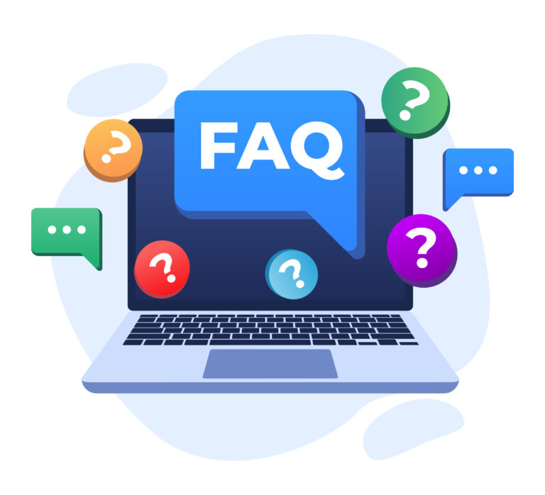 FAQ written over an open laptop