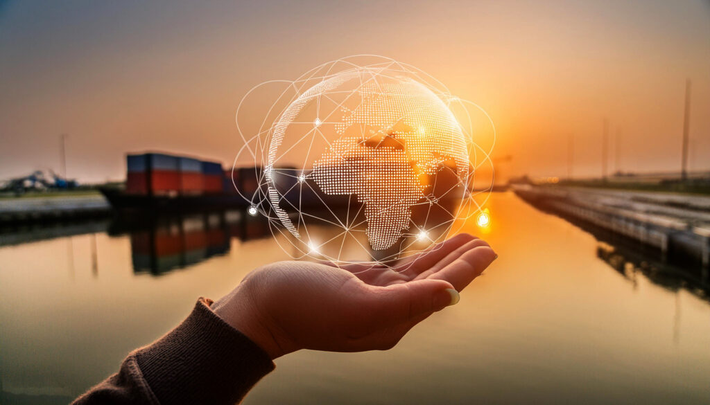 global network connection logistics cargo icon distribution goods is being closely monito