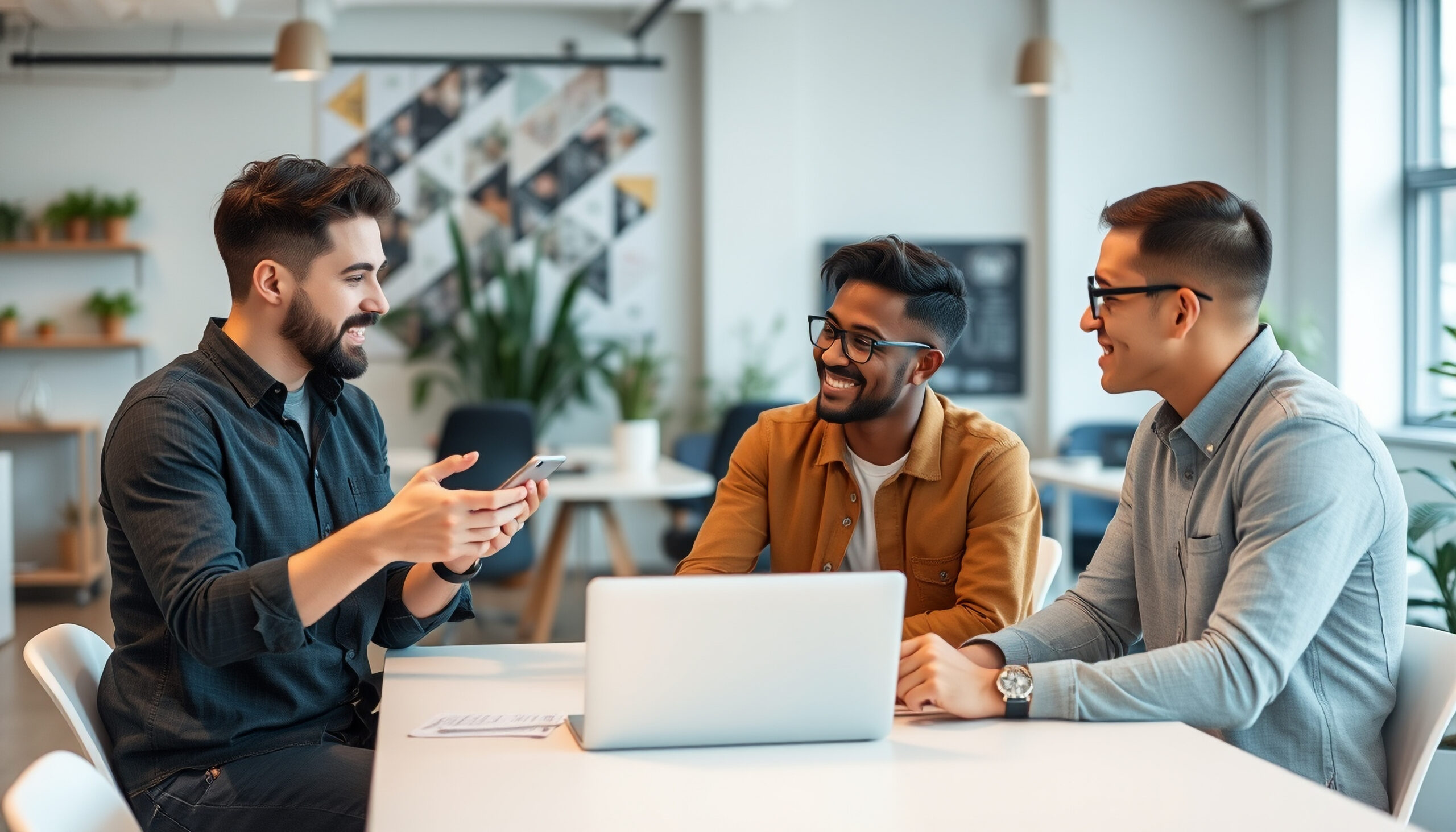 Why Sarbazo three men are sitting table one them is wearing black shirt other has laptop scaled