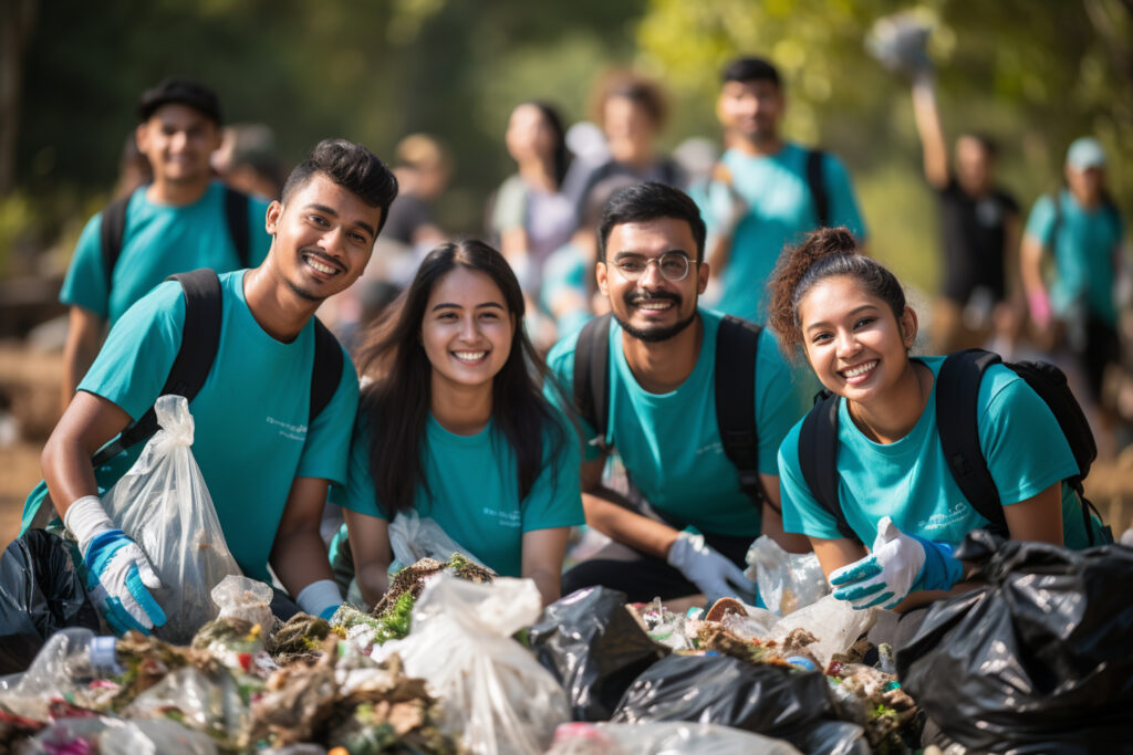 young student group doing cleaning work volunteer